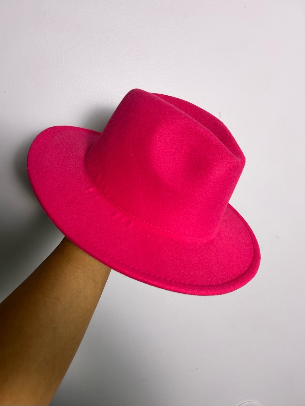 Classic Women's Felt Fedora Hat - Hot Pink with Green Interior
